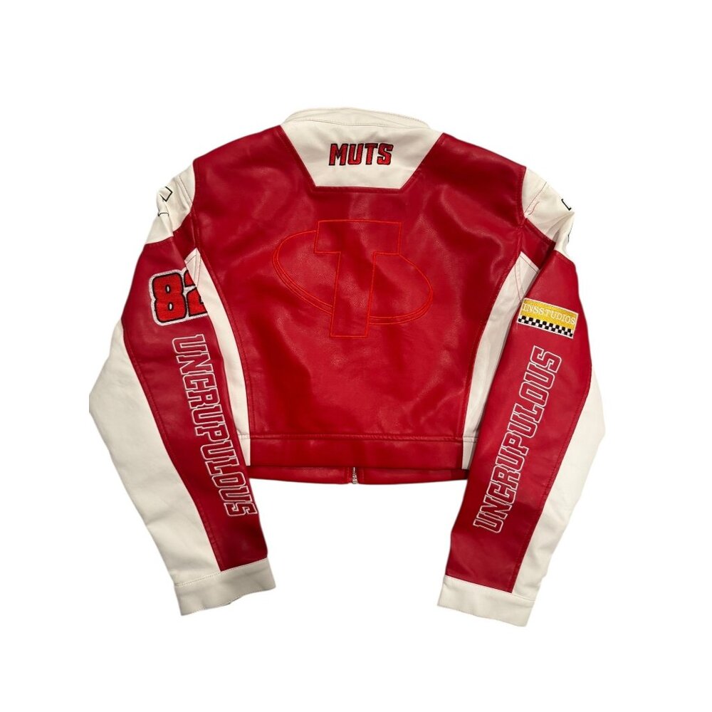 AKIRA REV IT UP RACING MOTO IN RED Muts Ungenerous Studios faux Leather Jacket - Picture 3 of 6